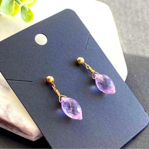 Pink Amethyst Earrings Post Dangle Drop Faceted cut Gemstone